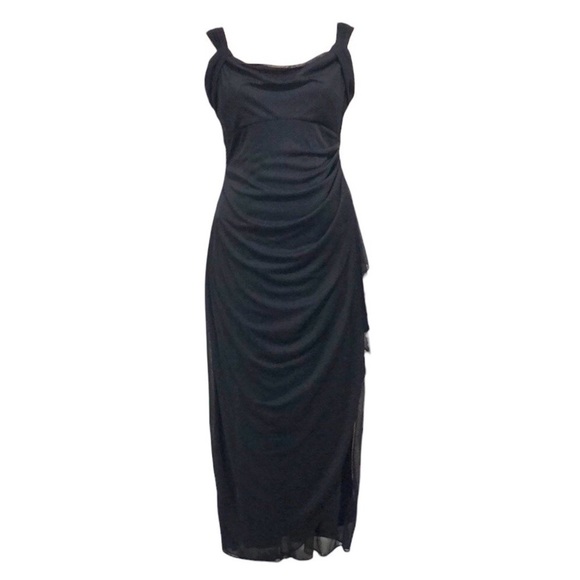 NWT Alex Evenings Gown Maxi Dress Size 10P Black Cowl Neck Cascading Ruch Side - Picture 1 of 12
